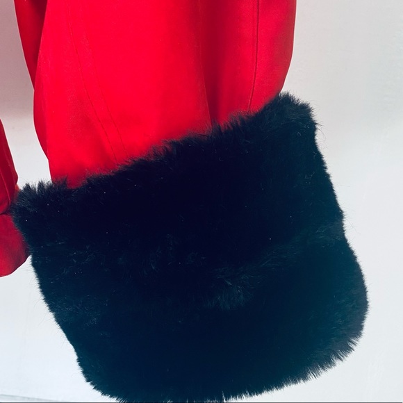 RED COAT by Jason Cole with Black Fur Sleeves & Collar - Picture 7 of 15
